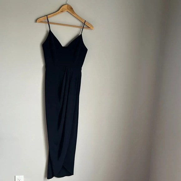 Shona Joy Cocktail Draped Dress in Navy - Picture 2 of 16